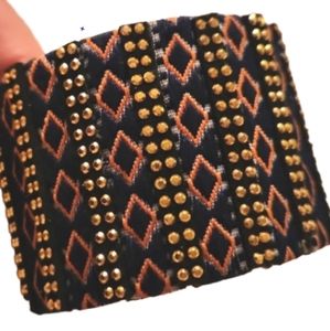 Vibrant fabric denim beaded Cuff new vintage